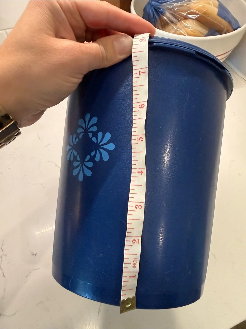 Tupperware Servalier Canister Blue Decorative Floral Motif with Lid